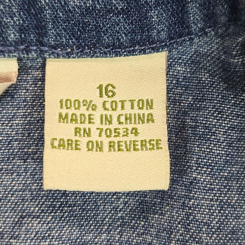 Orvis Denim Vest Womens 16 Blue Pintuck Pleated Button Front Mandarin Collar Top - Picture 10 of 12